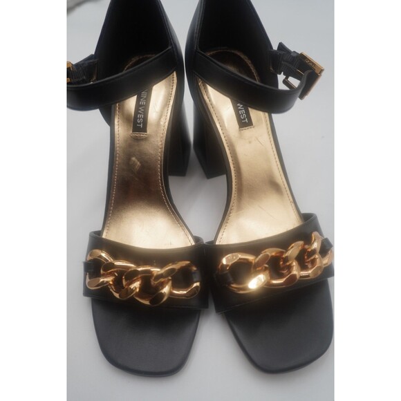 Nine West Black Jerri Chain Link Dress Ankle Chunky Heel Strap Sandals Size 9.5M - Picture 12 of 12